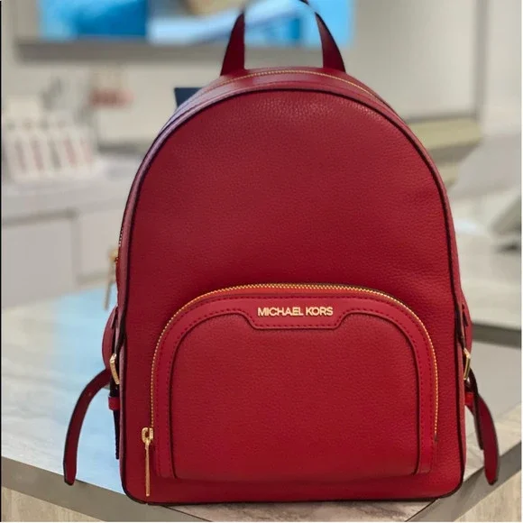 Michael Kors Jaycee Medium Pebbled Leather Backpack Chili - Picture 2 of 10